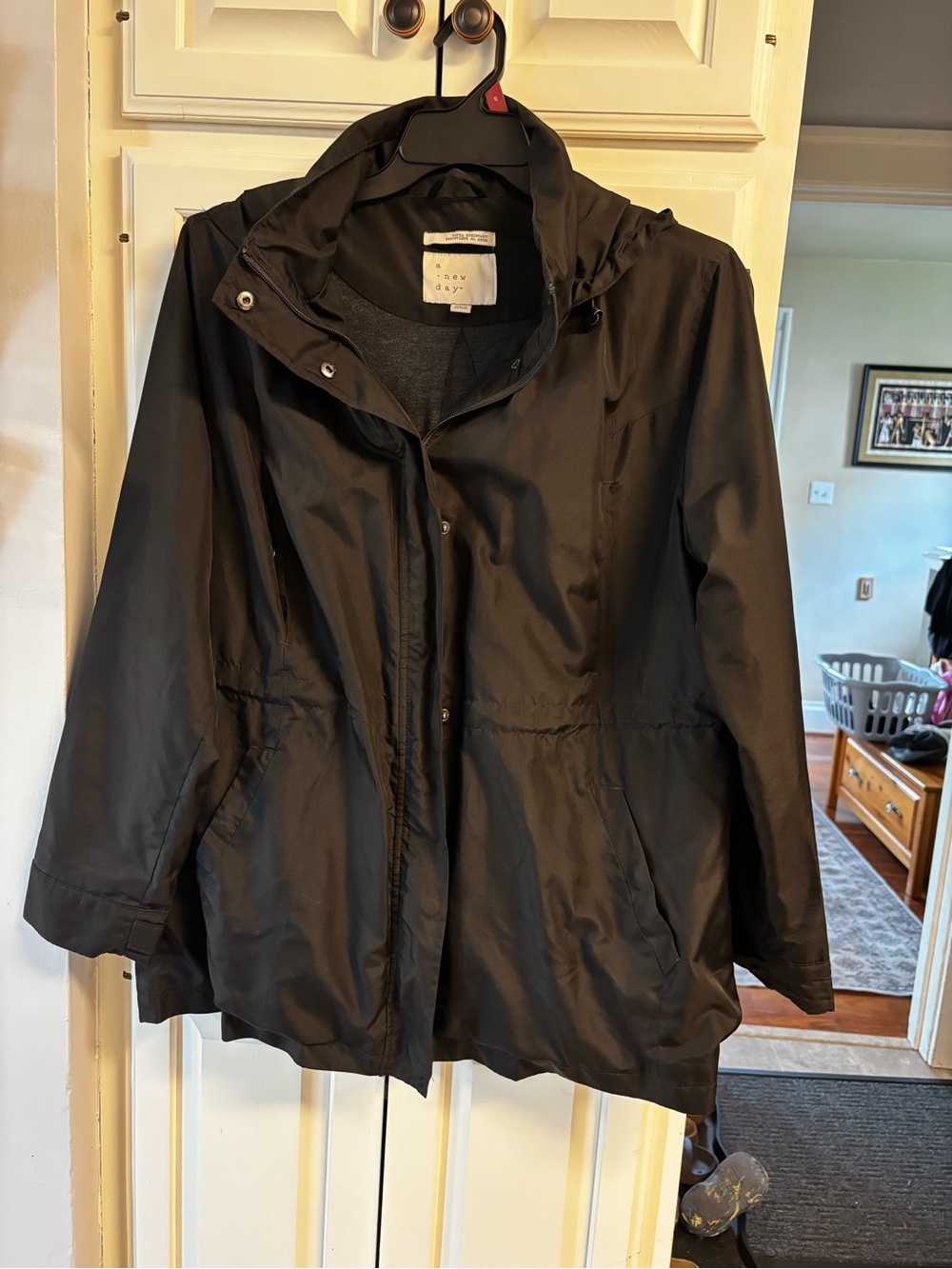 Black Women's Hooded Jacket - Lightweight Rain Parka A New Day XXL